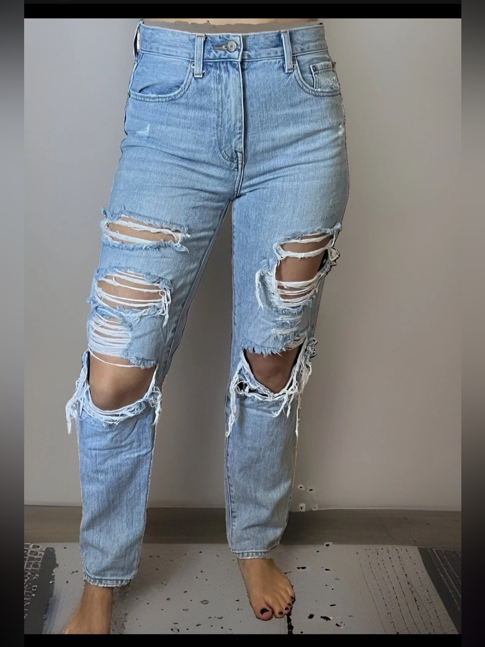 Pistola Presley High Rise Relaxed Roller Straight Jeans 27 Destroyed Distressed